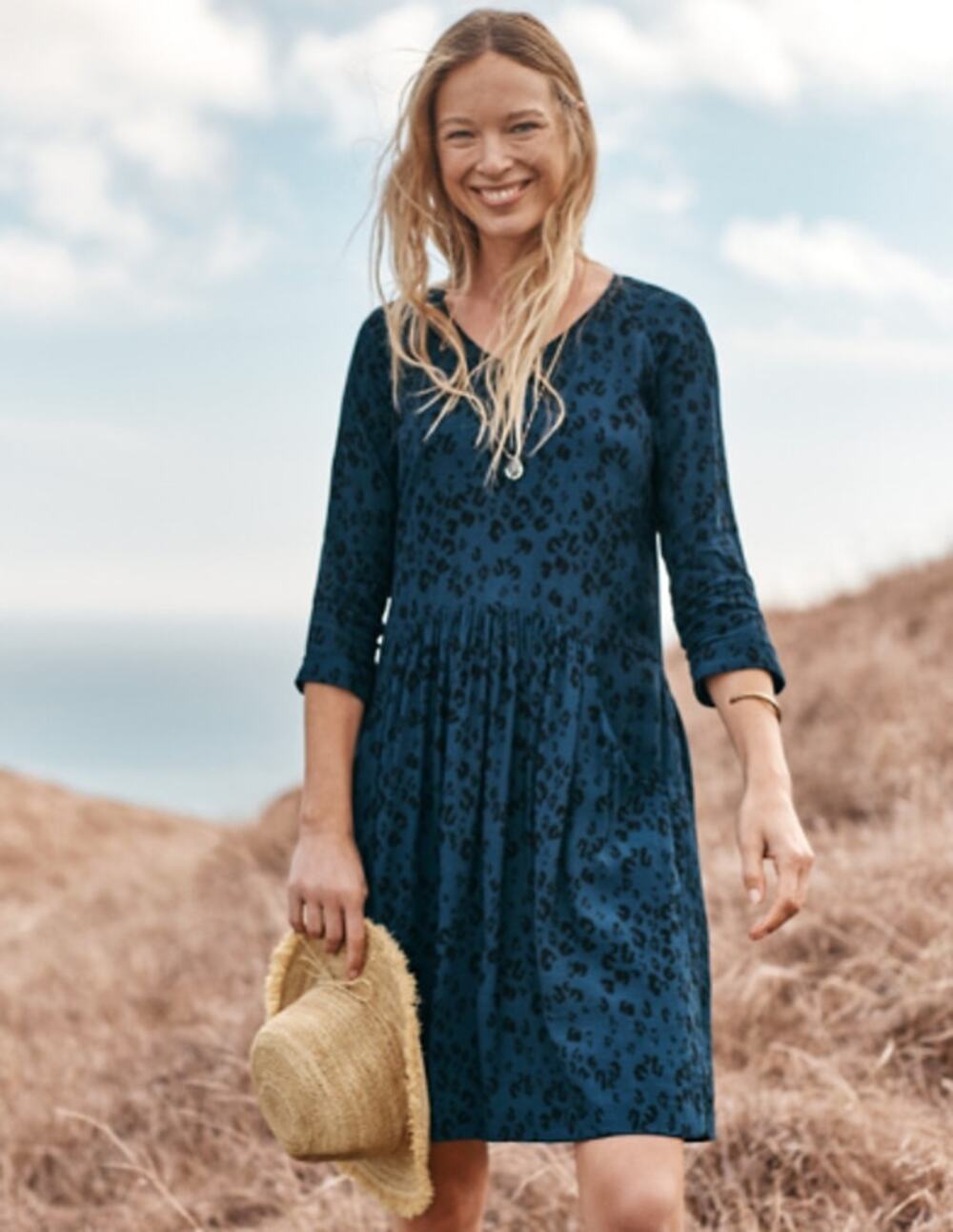 Garnet Hill Bohemian Pocket Detail Dress Blue Black Size 10